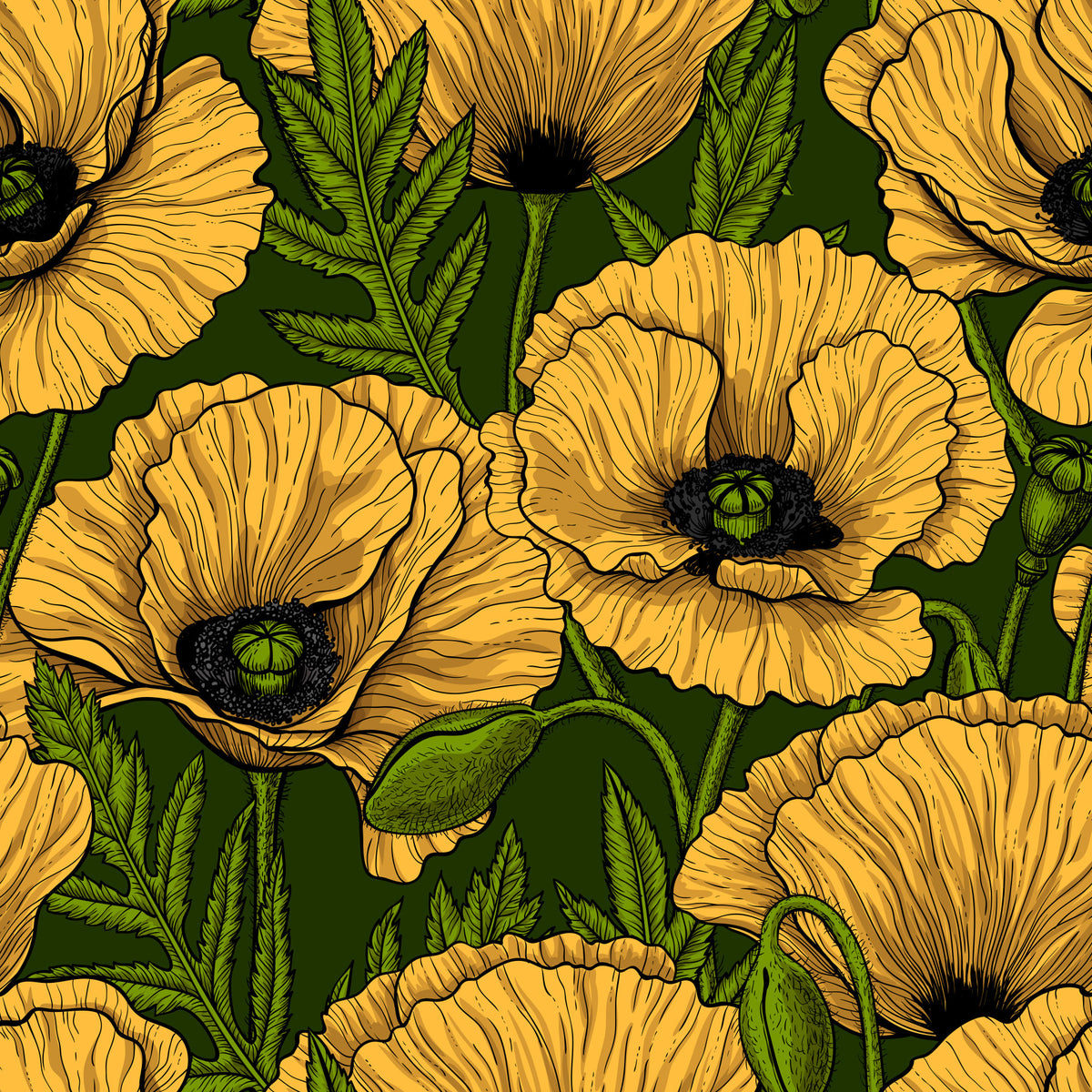 Yellow poppy garden Wallpaper⁠ in your room
