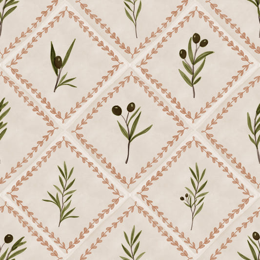Tuscany Olive Decorated Tiles Wallpaper⁠