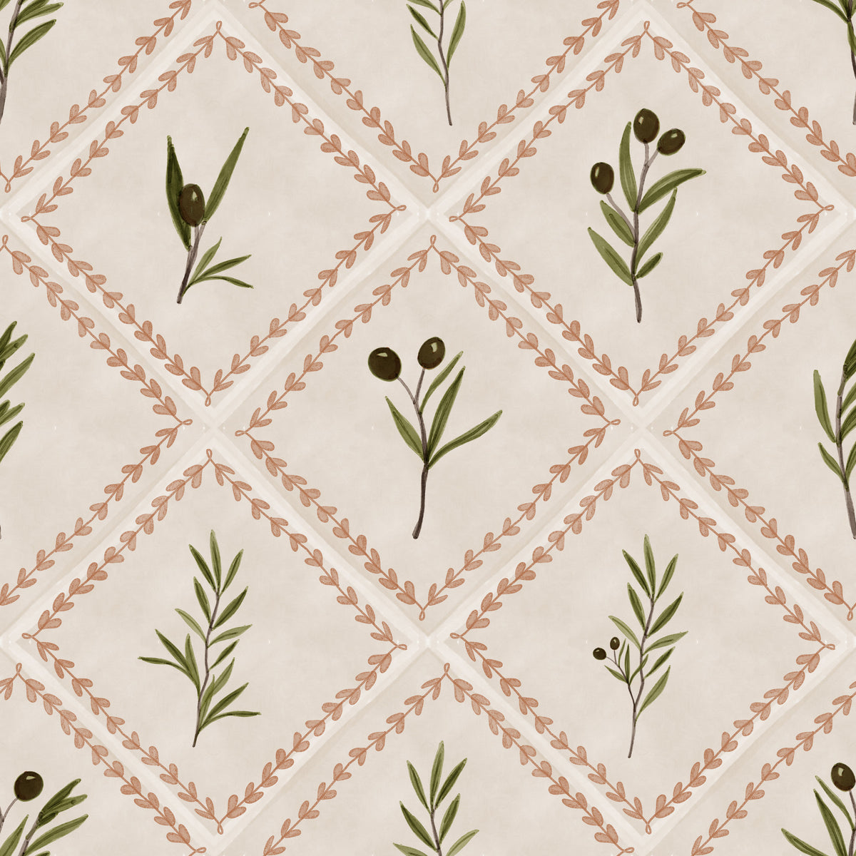 Tuscany Olive Decorated Tiles Wallpaper⁠ in your room