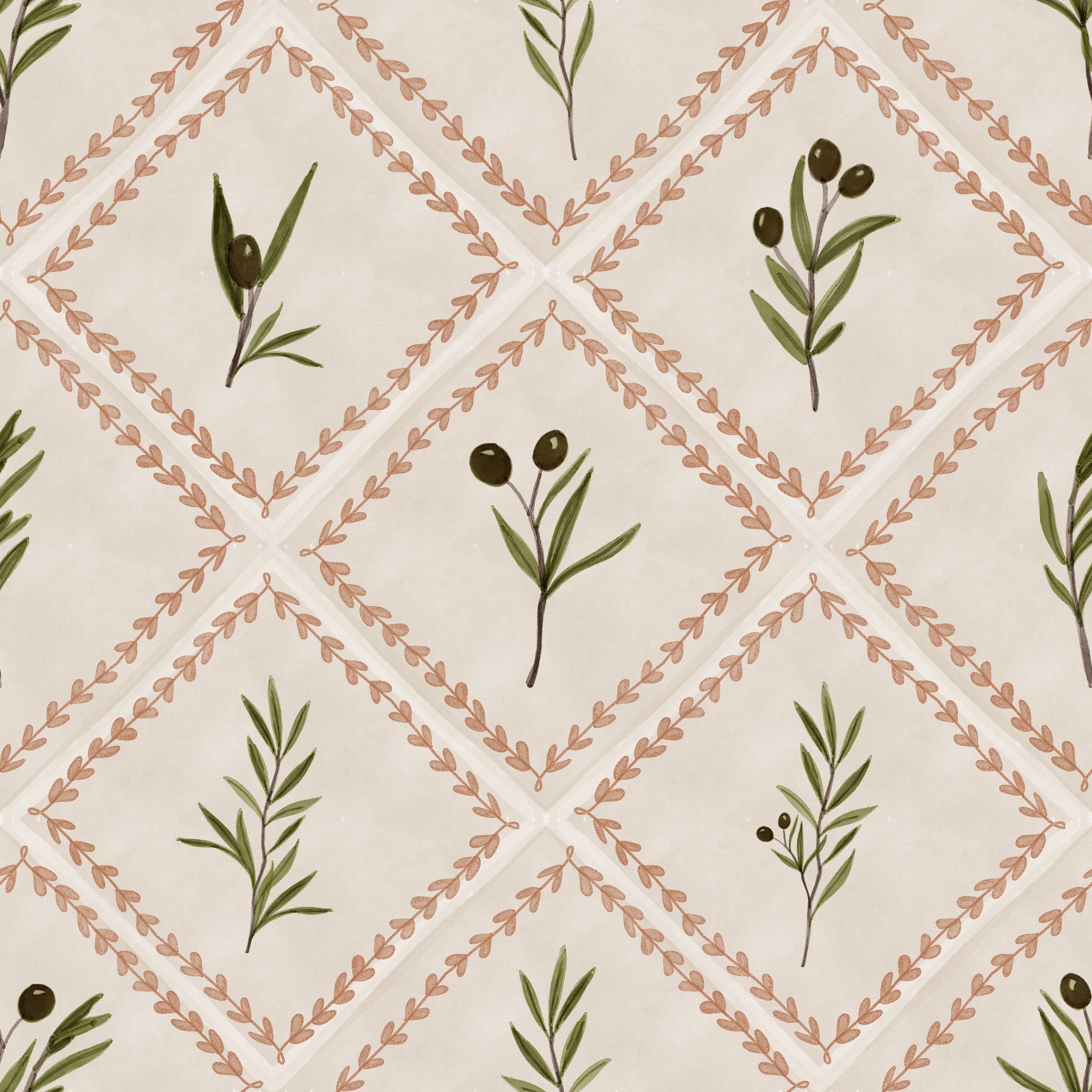 Tuscany Olive Decorated Tiles Wallpaper⁠ in your room — zoomed