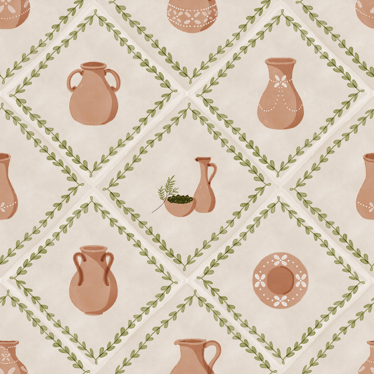 Tuscany Pottery Decorated Tiles Wallpaper⁠