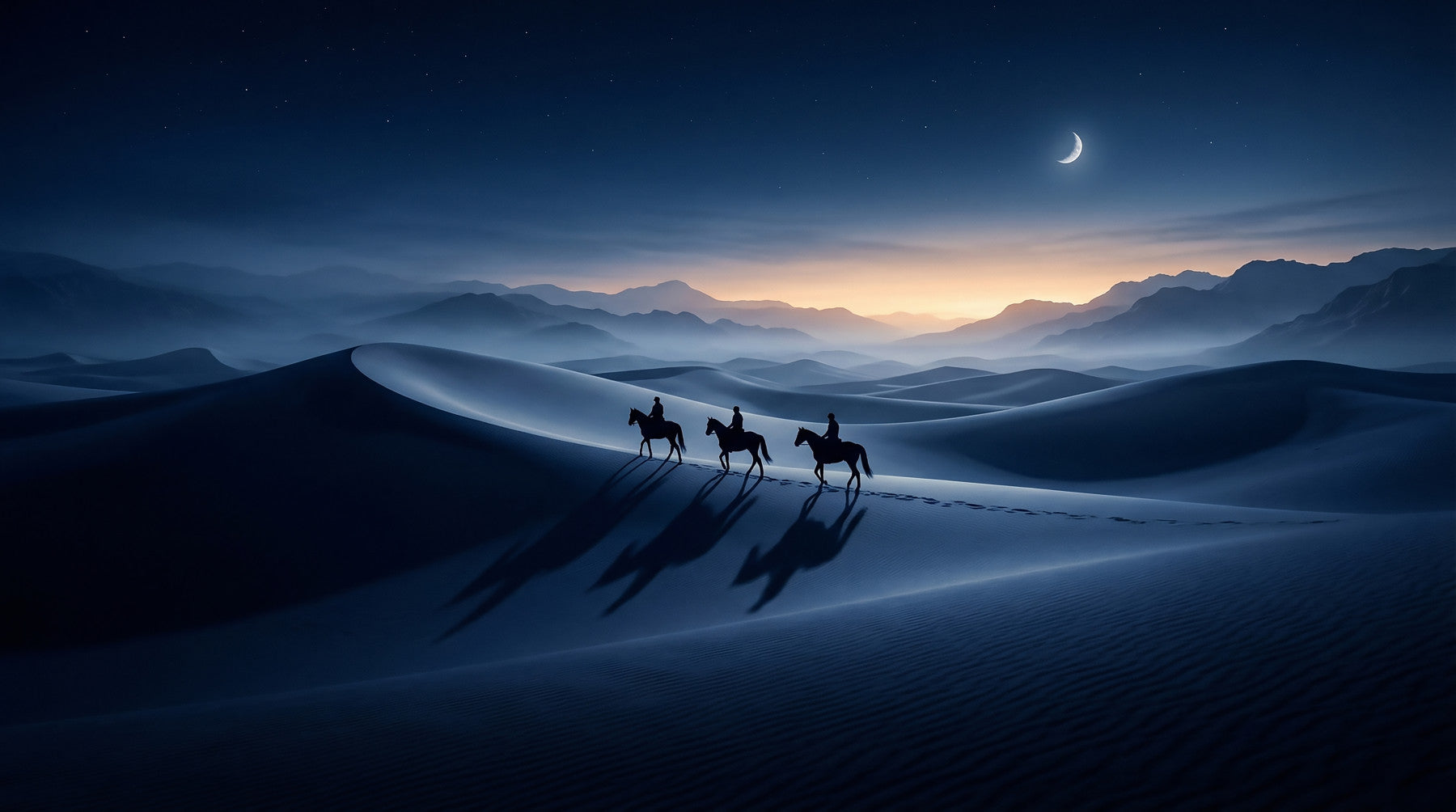 Desert Riders wall mural sets a moonlit twilight scene over the dining room