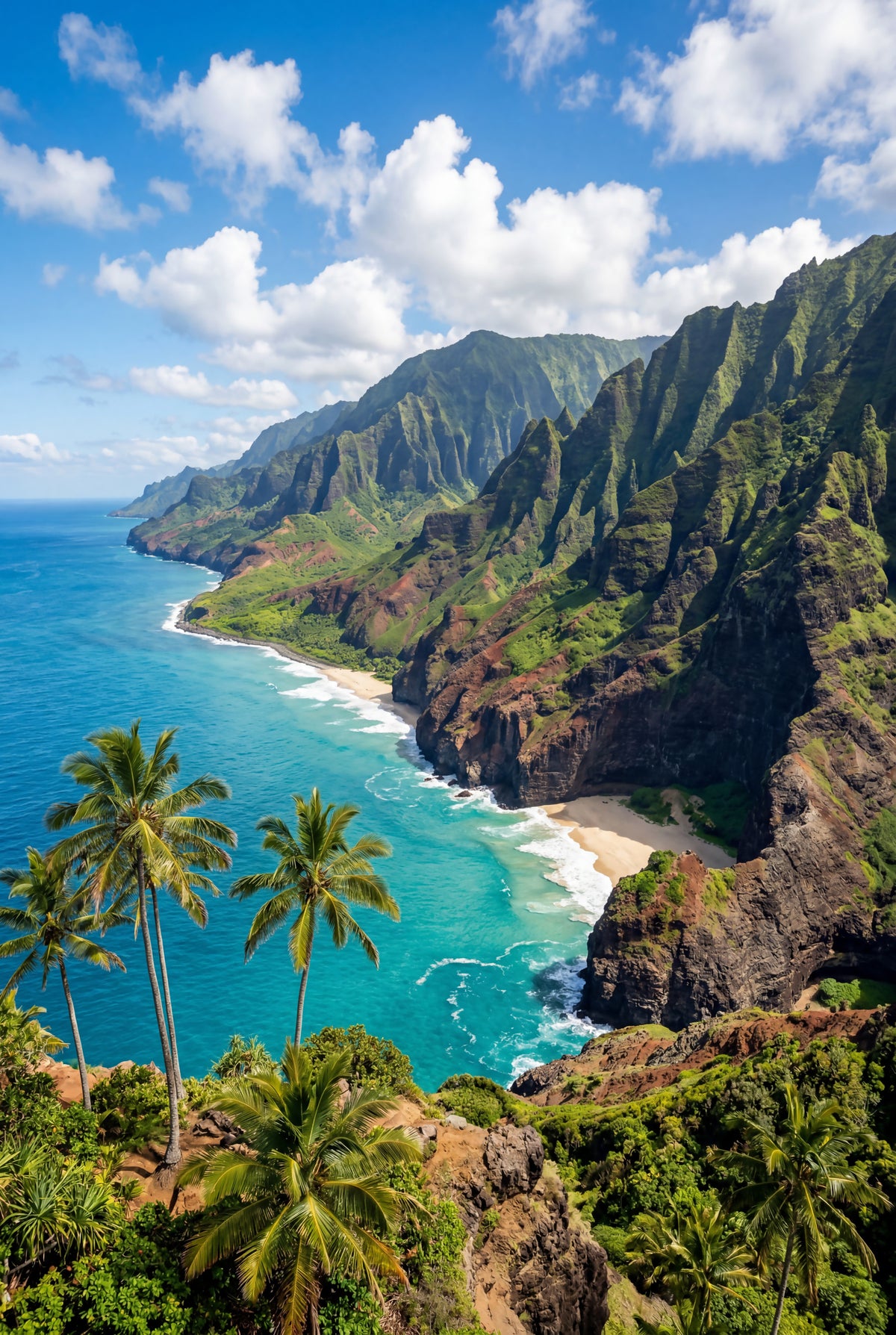 Na Pali Coast: Emerald Cliffs & Azure Sea Wall Mural in your room
