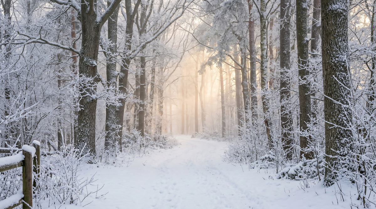 Misty Winter Forest Glow Wall Mural in your room