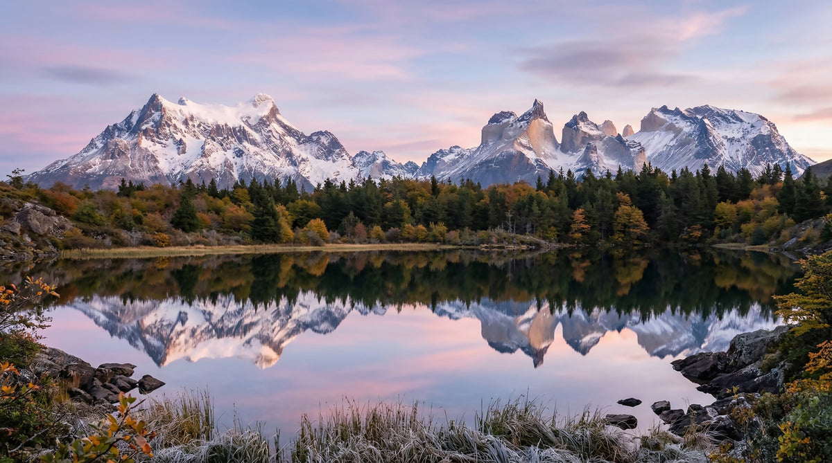 Pink Sky Mountain Reflection Wall Mural in your room