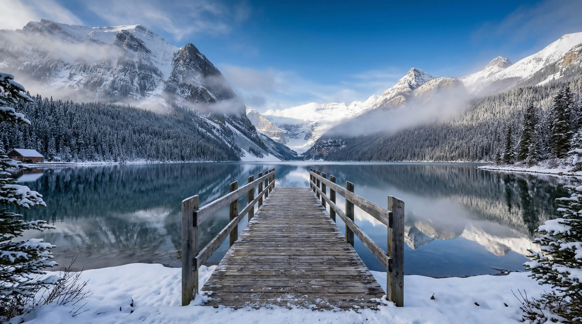 Alpine Lake Winter Serenity Wall Mural in your room