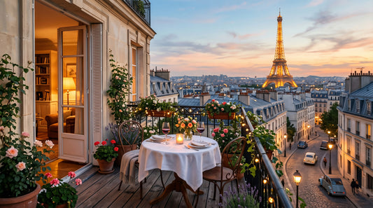 Parisian Balcony Sunset Romance Wall Mural