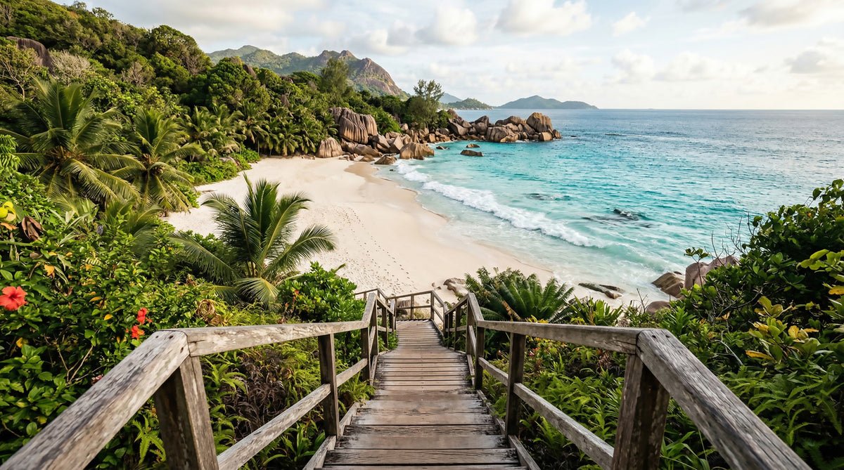 Island Steps to Turquoise Shores Wall Mural in your room — zoomed