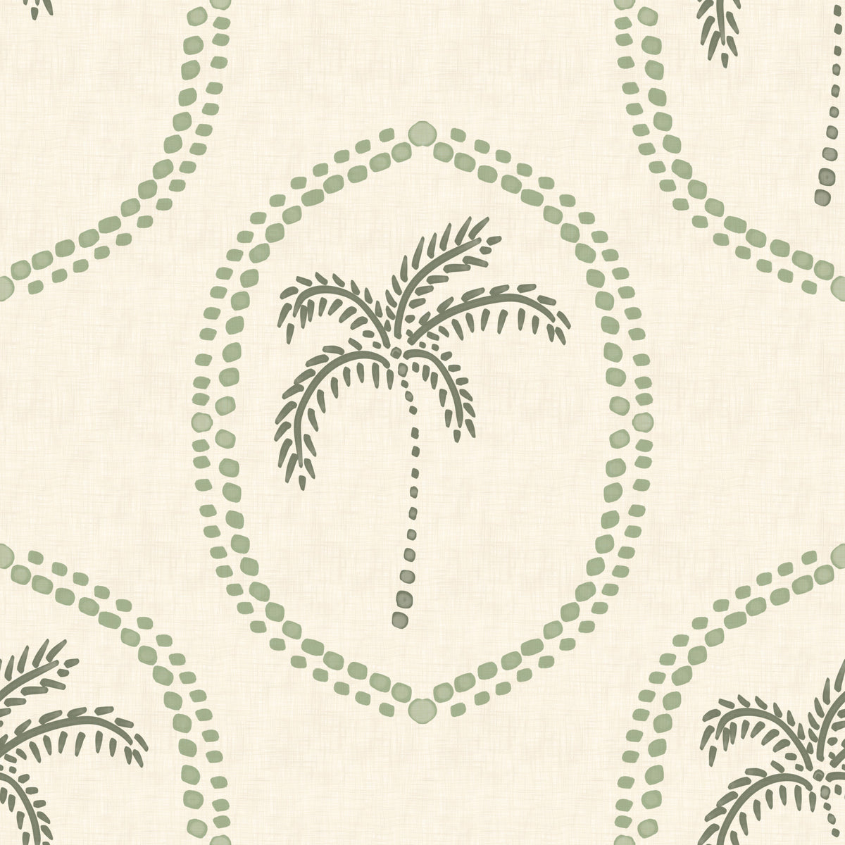 Beachy Boho Palm Oasis Costal Green Medallion Wallpaper⁠