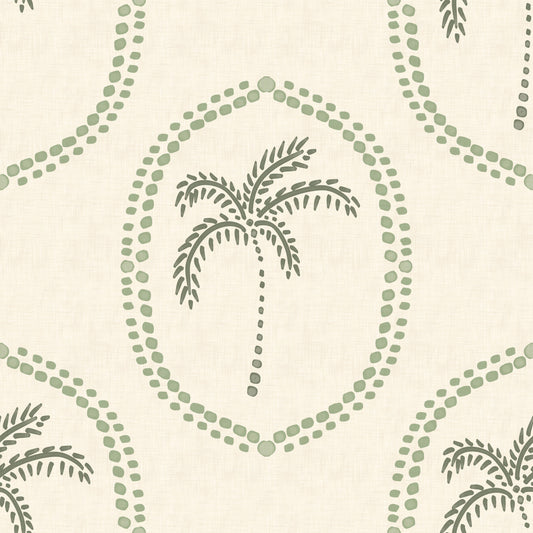 Beachy Boho Palm Oasis Costal Green Medallion Wallpaper⁠