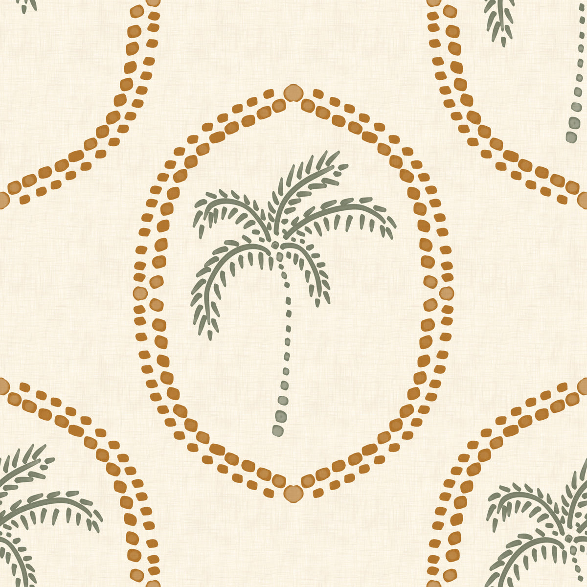 Beachy Boho Palm Oasis Golden Medallion Wallpaper⁠ in your room