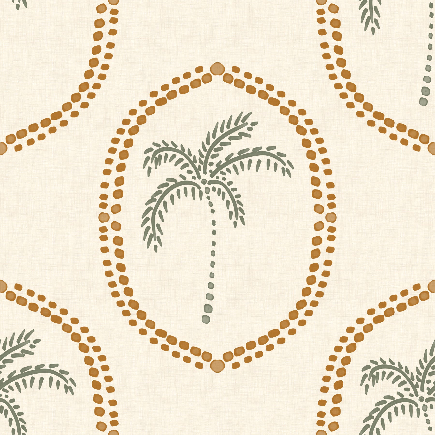 Beachy Boho Palm Oasis Golden Medallion Wallpaper⁠