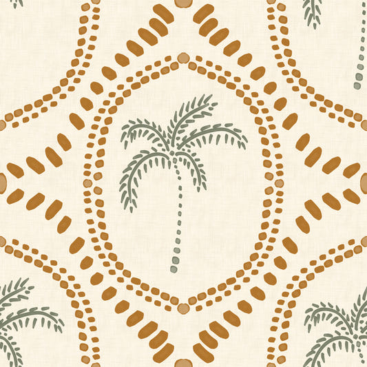Beachy Boho Palm Oasis Golden Wallpaper⁠