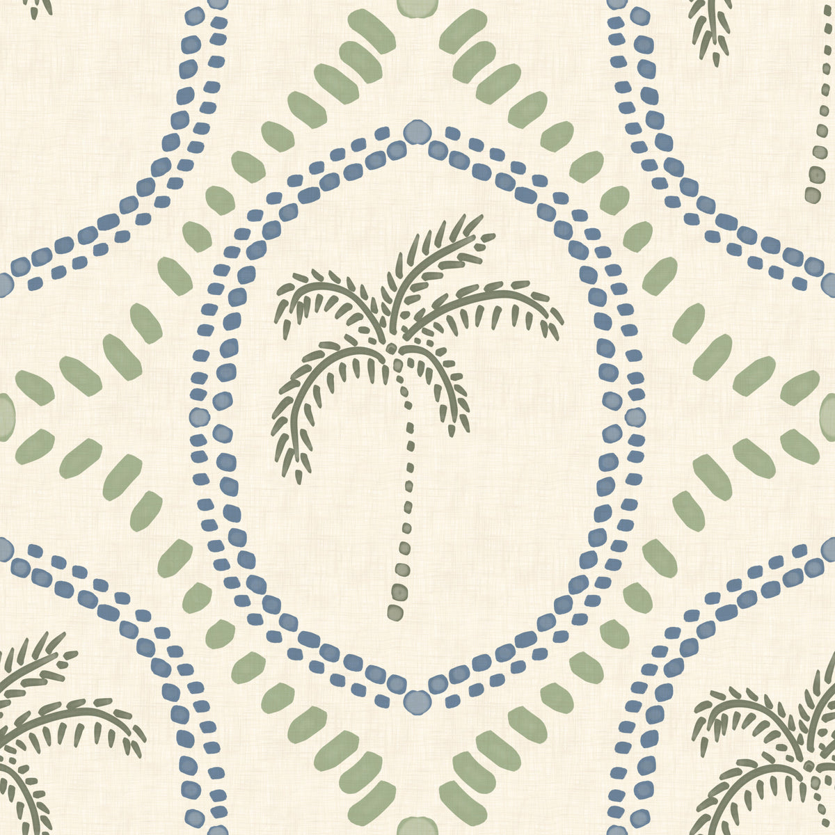 Beachy Boho Palm Oasis Slate Blue & Costal Green Wallpaper⁠ in your room