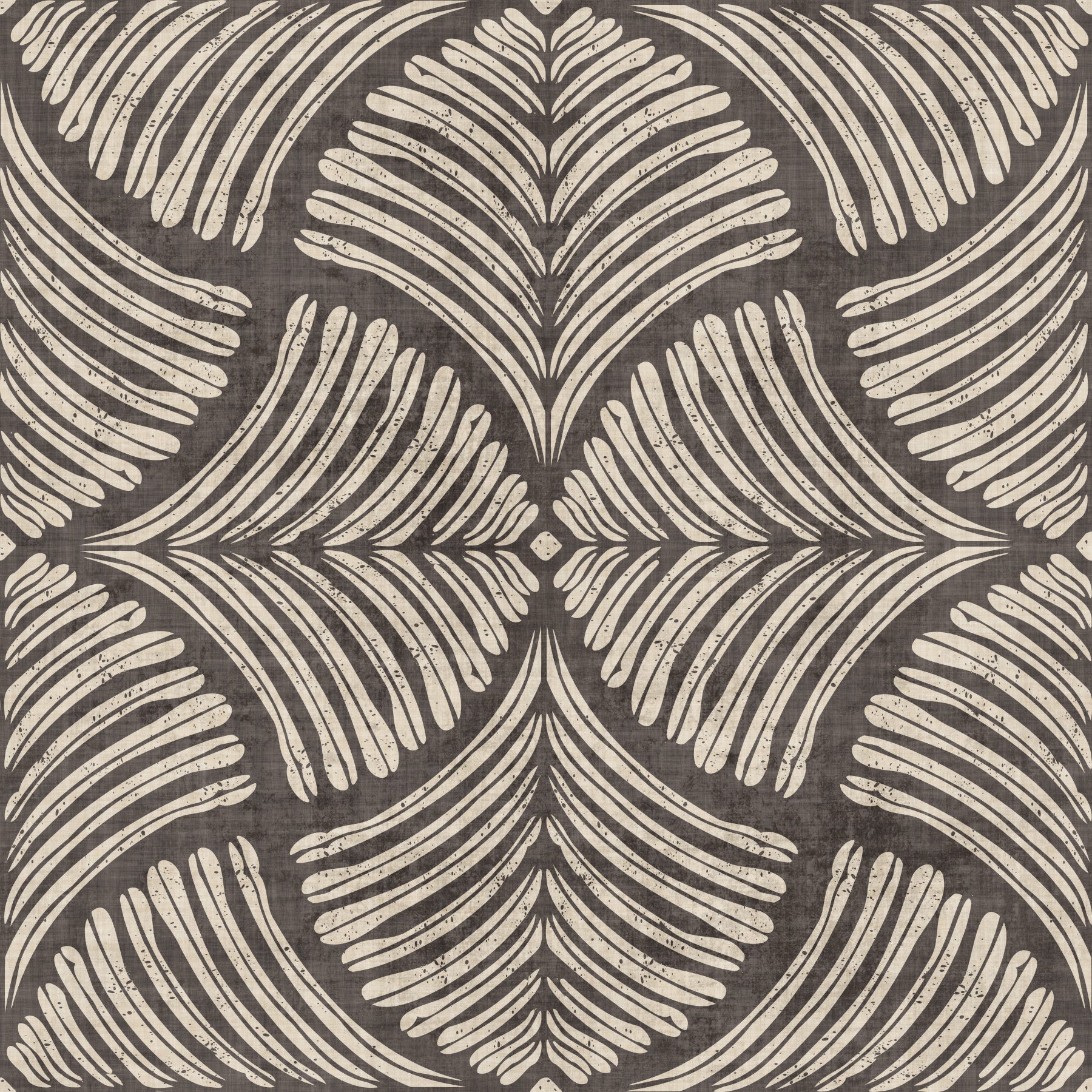 Charcoal Brown Textured Scallops Fan Japandi Wallpaper styled in a modern living room.