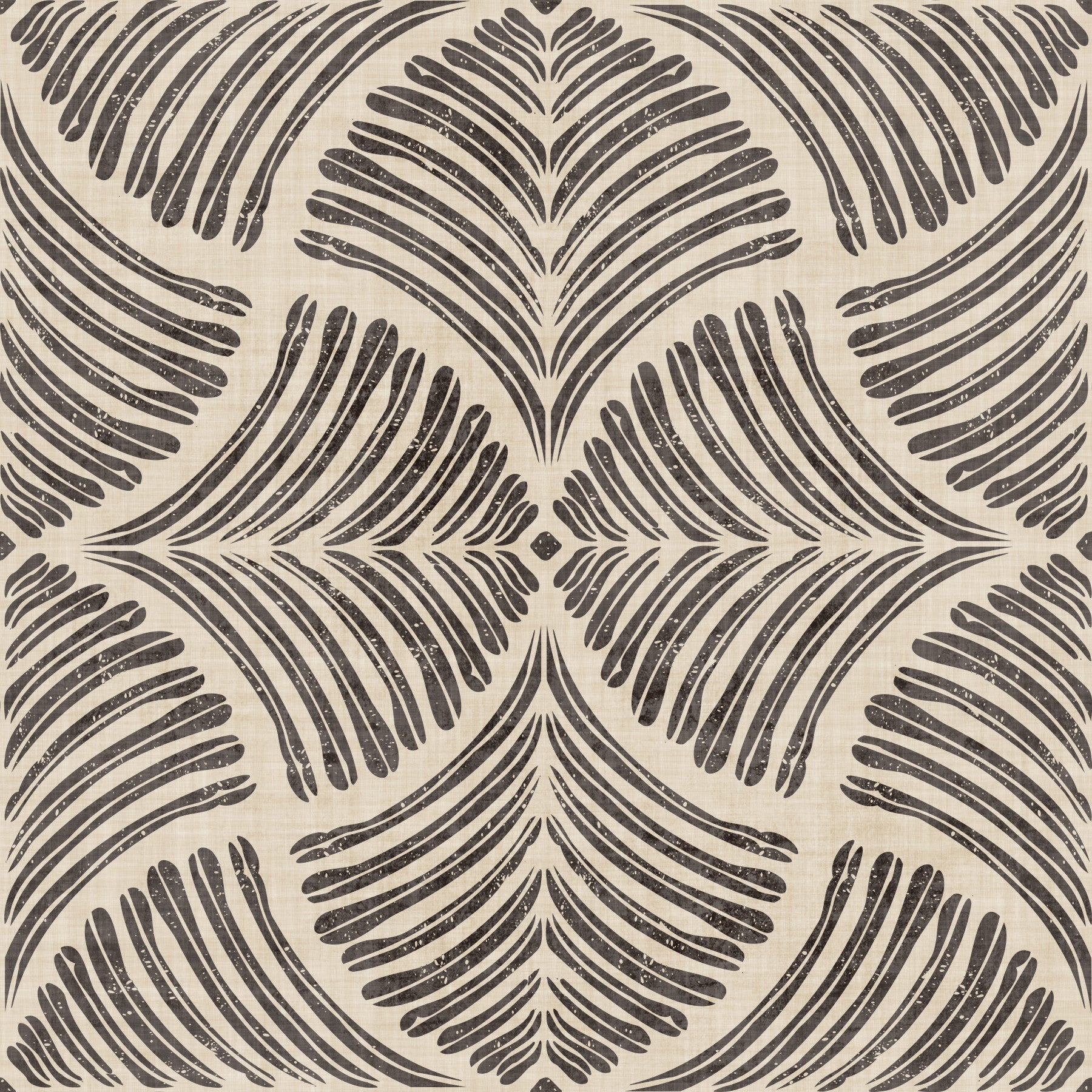 Bedroom with Dark Brown Textured Scallops Fan Japandi Minimalist Wallpaper