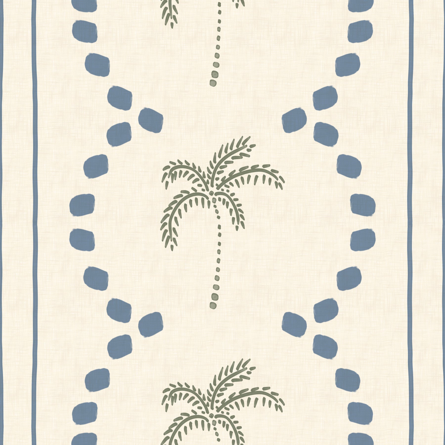 Large living room enhanced by the Tropical Palm Deco Stripes Slate Blue Wallpaper.