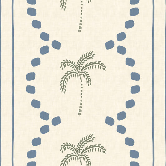 Tropical Palm Deco Stripes Slate Blue Wallpaper⁠