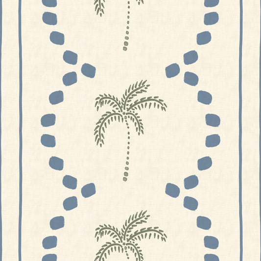 Tropical Palm Deco Stripes Slate Blue Wallpaper⁠