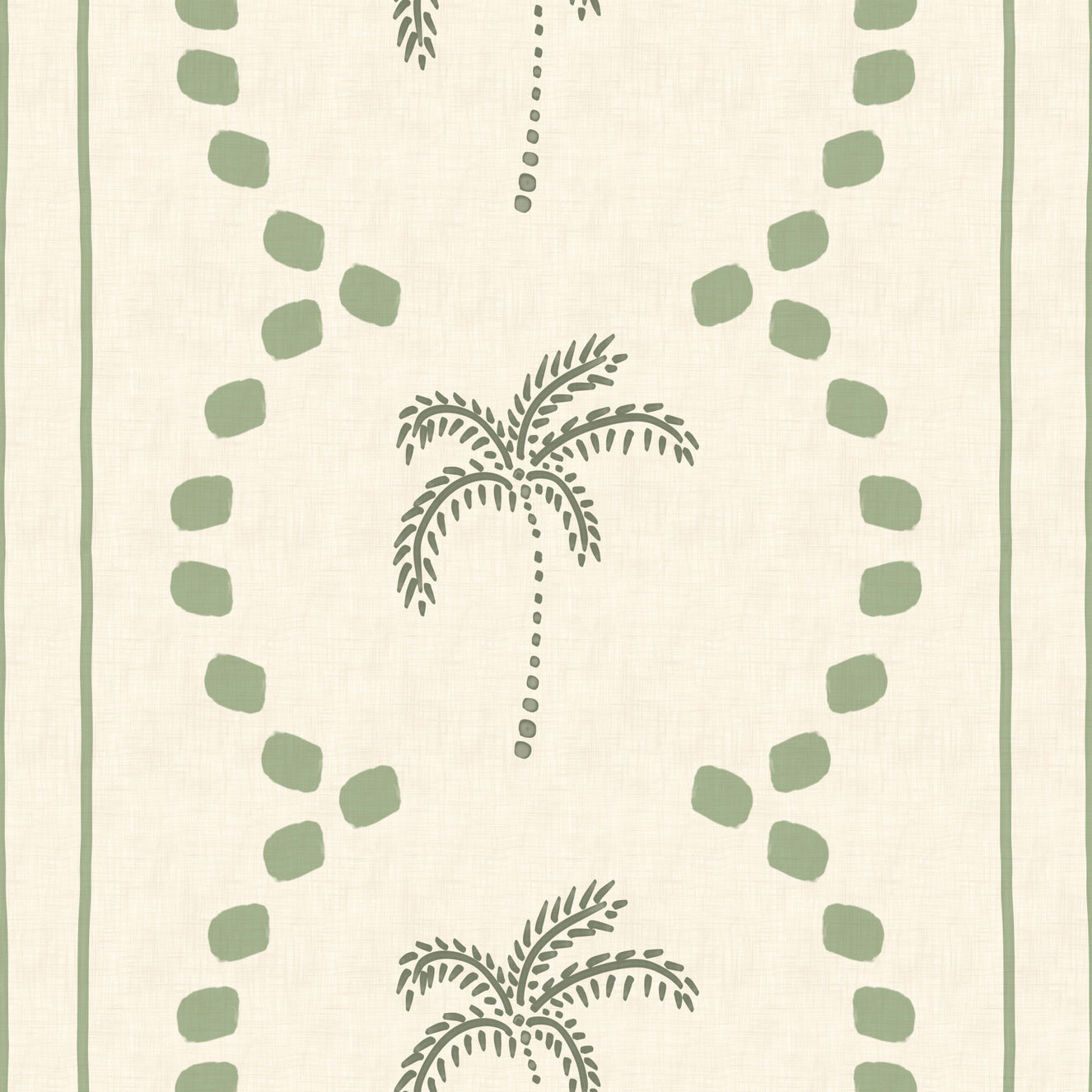 Tropical Palm Deco Stripes Costal Green Wallpaper⁠
