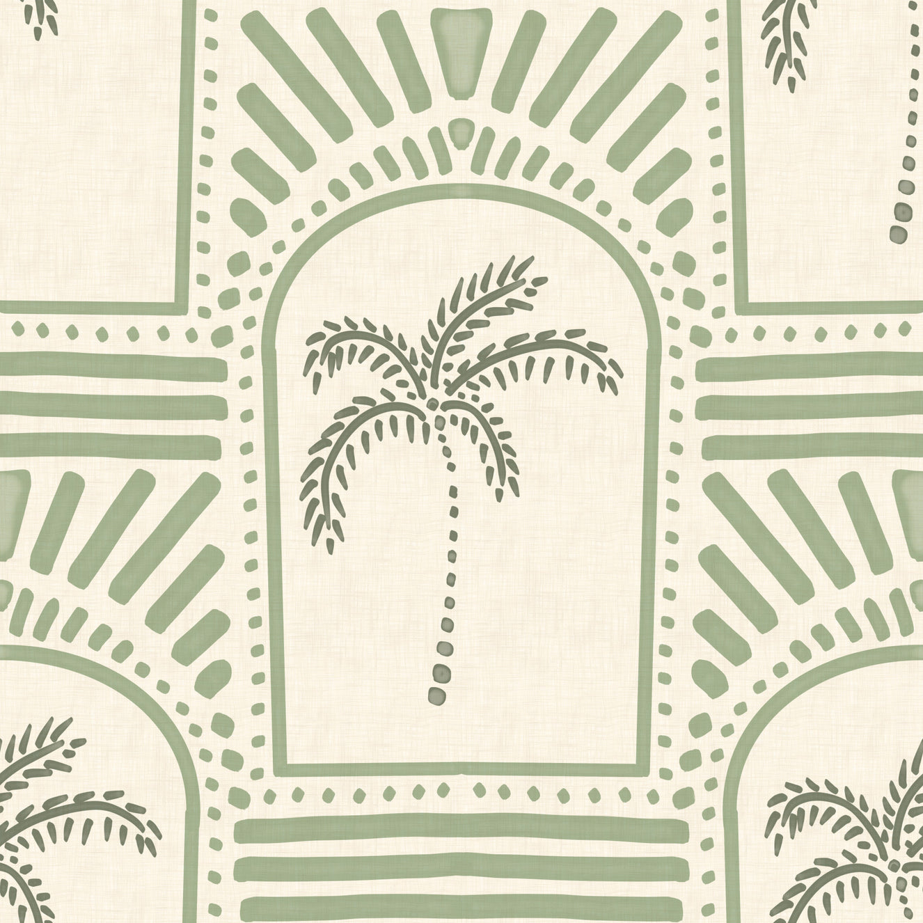 Tropical Palm Art Deco Archways Costal Green Wallpaper⁠