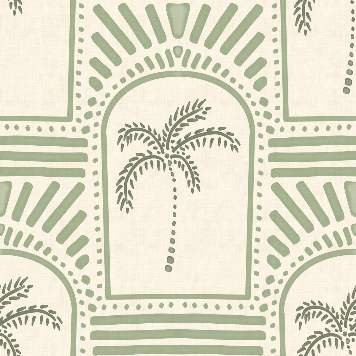 Tropical Palm Art Deco Archways Costal Green Wallpaper⁠ in your room