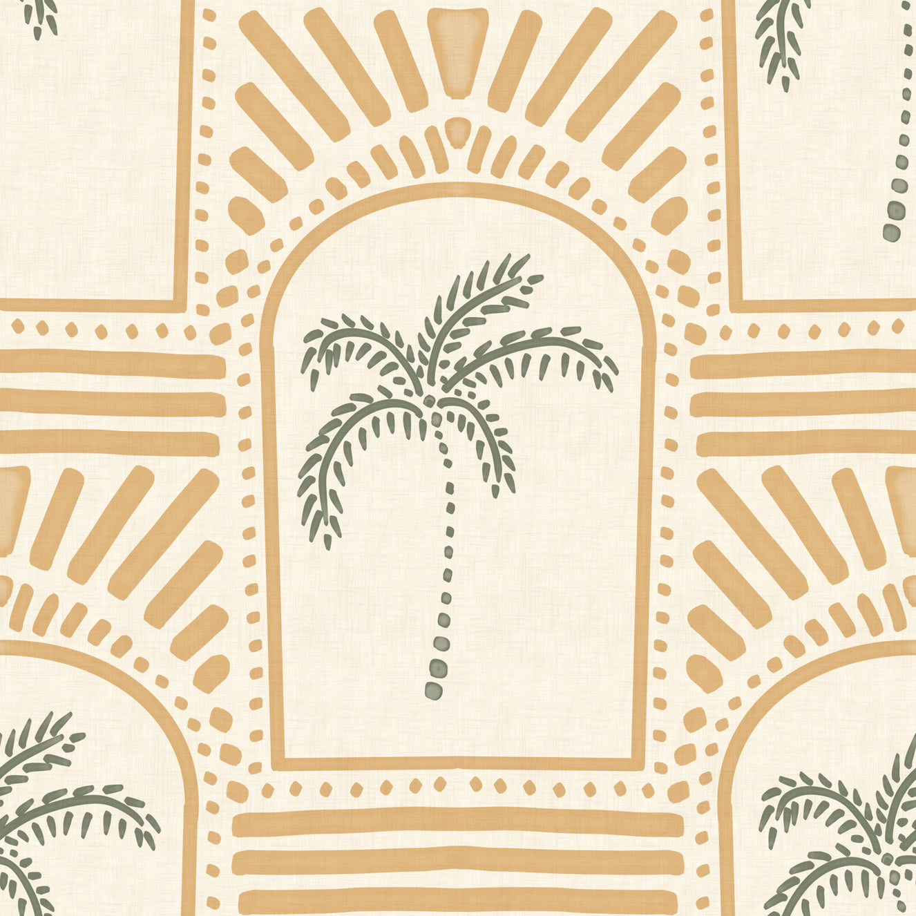 Tropical Palm Art Deco Archways Sand Wallpaper⁠
