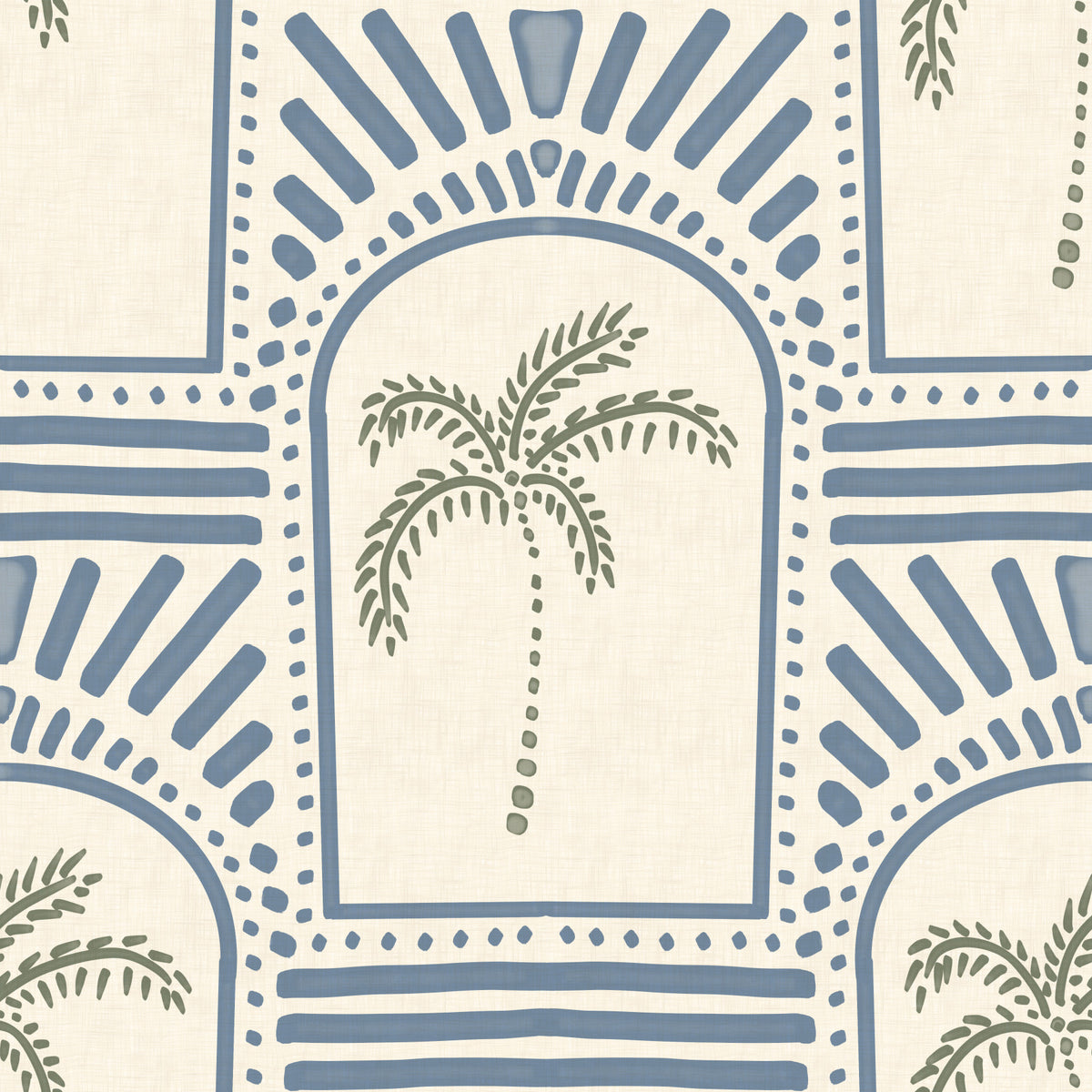 Tropical Palm Art Deco Archways Slate Blue Wallpaper⁠ in your room — zoomed