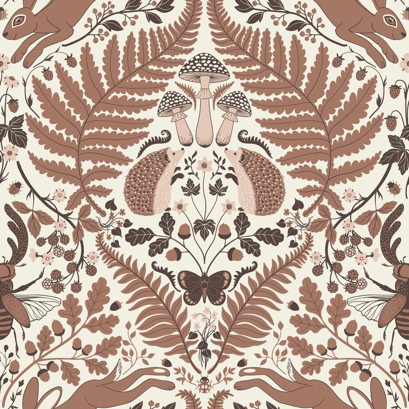 Woodland Whispers/Owls and Squirrels in the Oak/mocha mousse brown and arona blue Wallpaper⁠