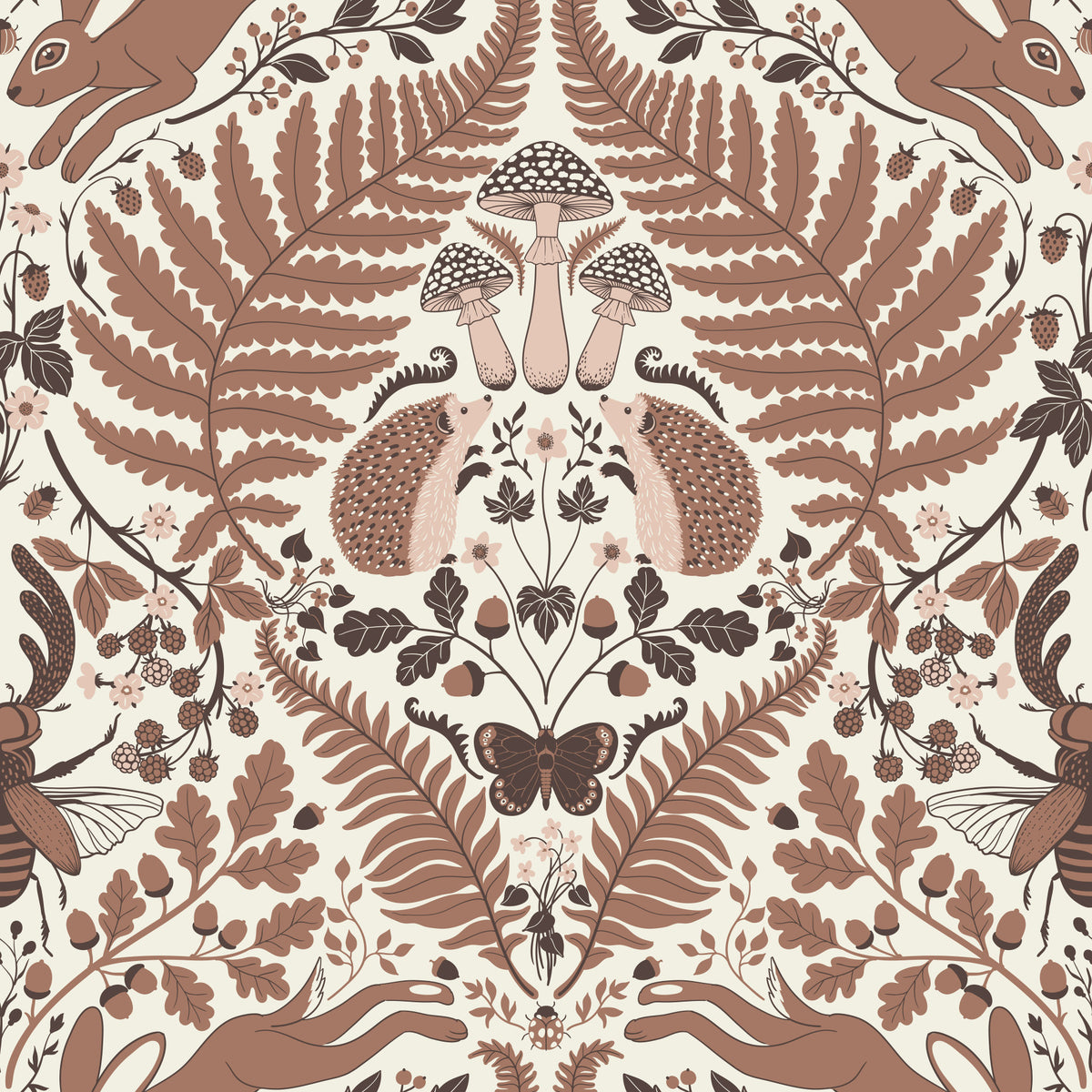 Woodland Whispers/Owls and Squirrels in the Oak/mocha mousse brown and arona blue Wallpaper⁠ in your room