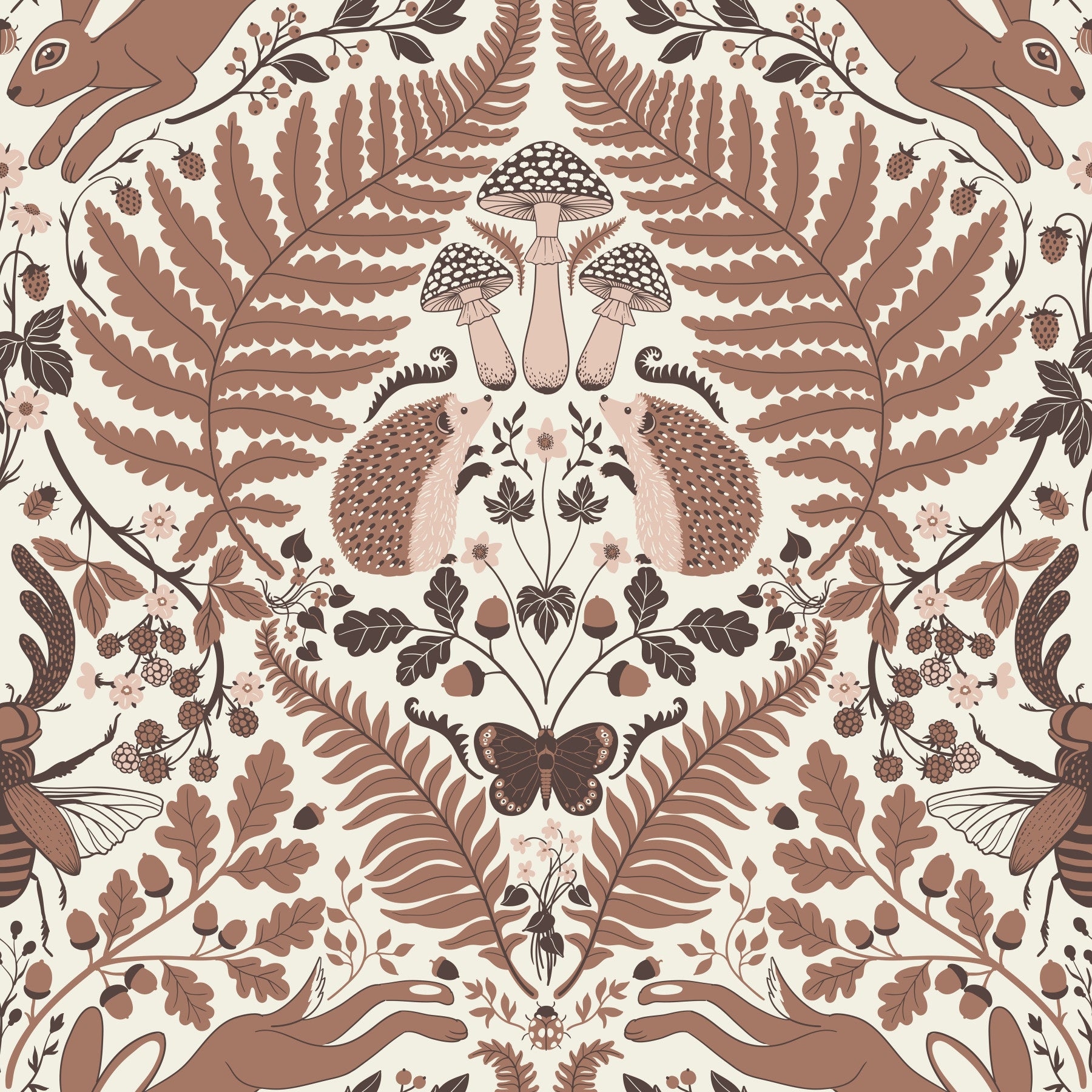 Woodland Whispers/Owls and Squirrels in the Oak/mocha mousse brown and arona blue Wallpaper⁠