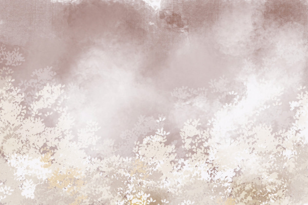 Gentle Leaf Veil Misty white meadow Wall Mural