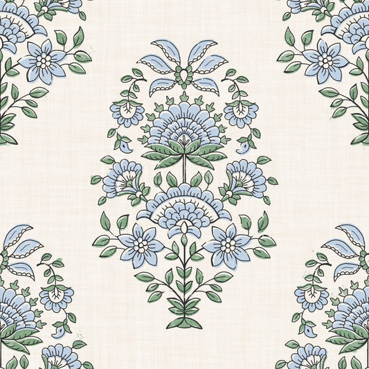 Serene Blue Floral Motif Wallpaper⁠