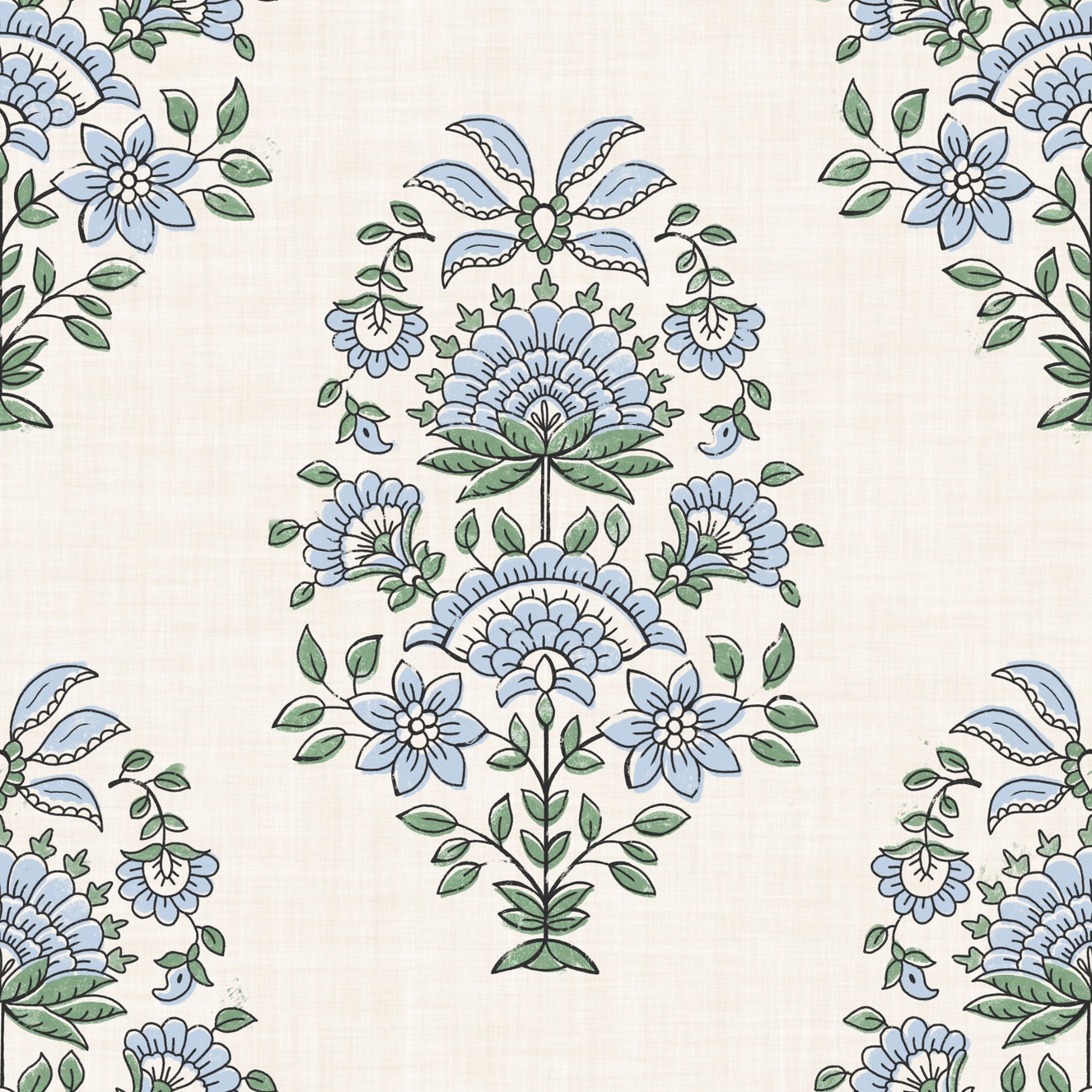 Serene Blue Floral Motif Wallpaper⁠