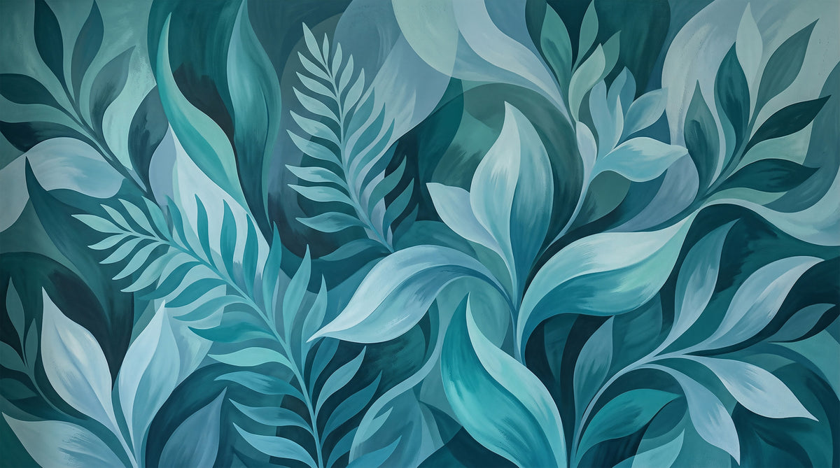 Aqua Serenity Leaves Wall Mural in your room