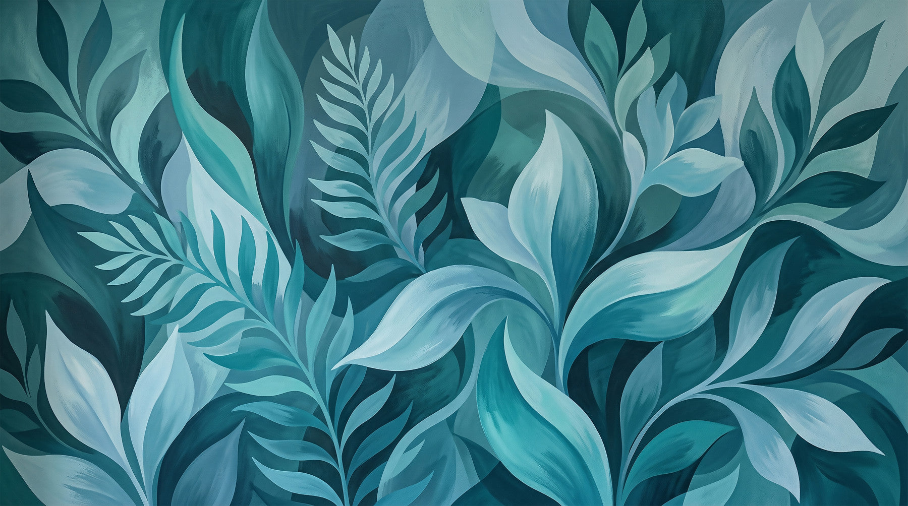 Aqua Serenity Leaves Wall Mural