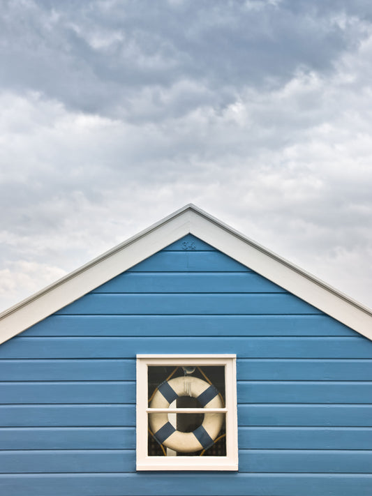 Blue Beach Hut: Coastal Charm Wall Mural