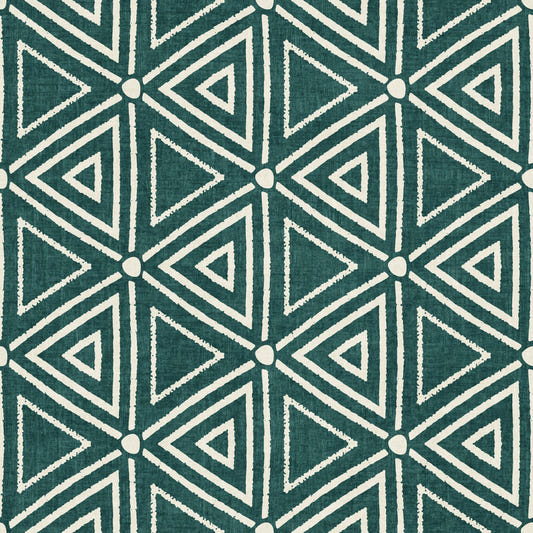 Textured Mudcloth Geometric Triangles Boho Deep Teal Wallpaper⁠