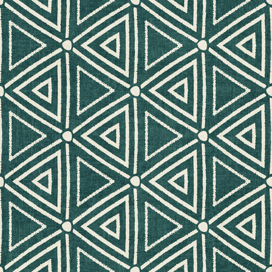 Textured Mudcloth Geometric Triangles Boho Deep Teal Wallpaper⁠