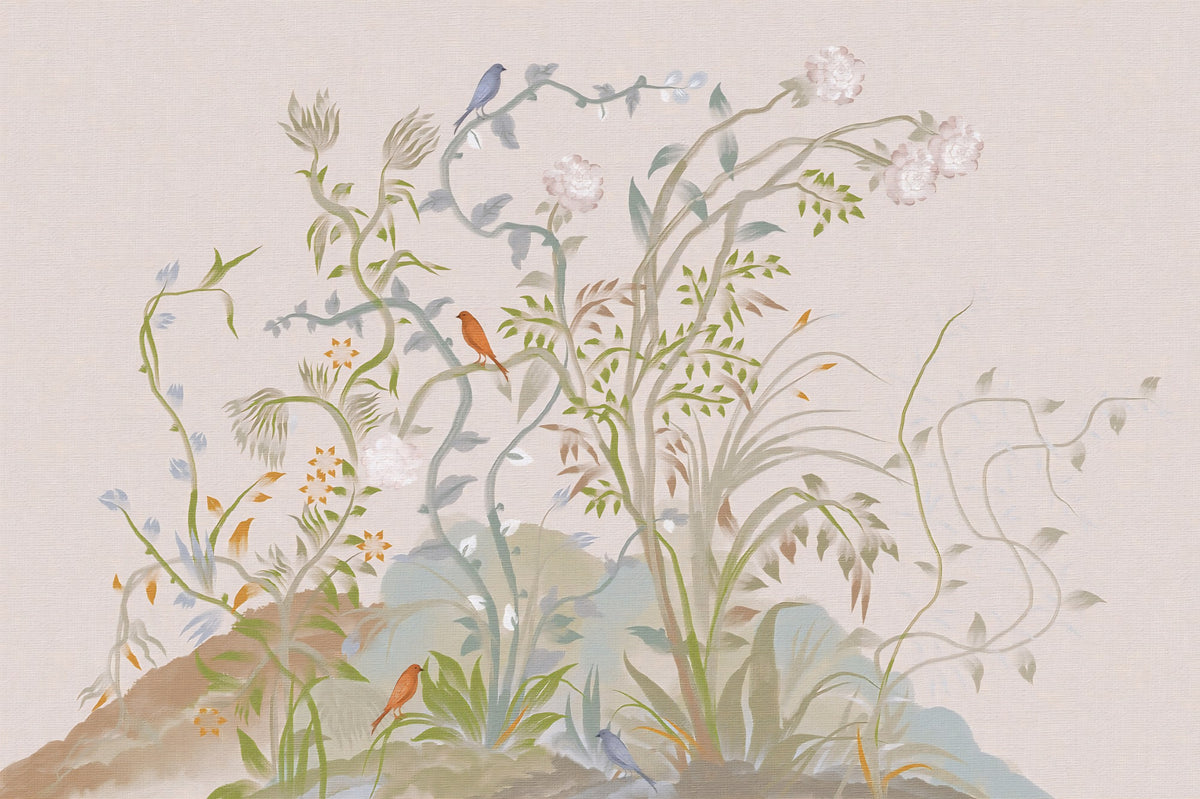Whispering Vines & Chinoiserie Songbirds Wall Mural in your room