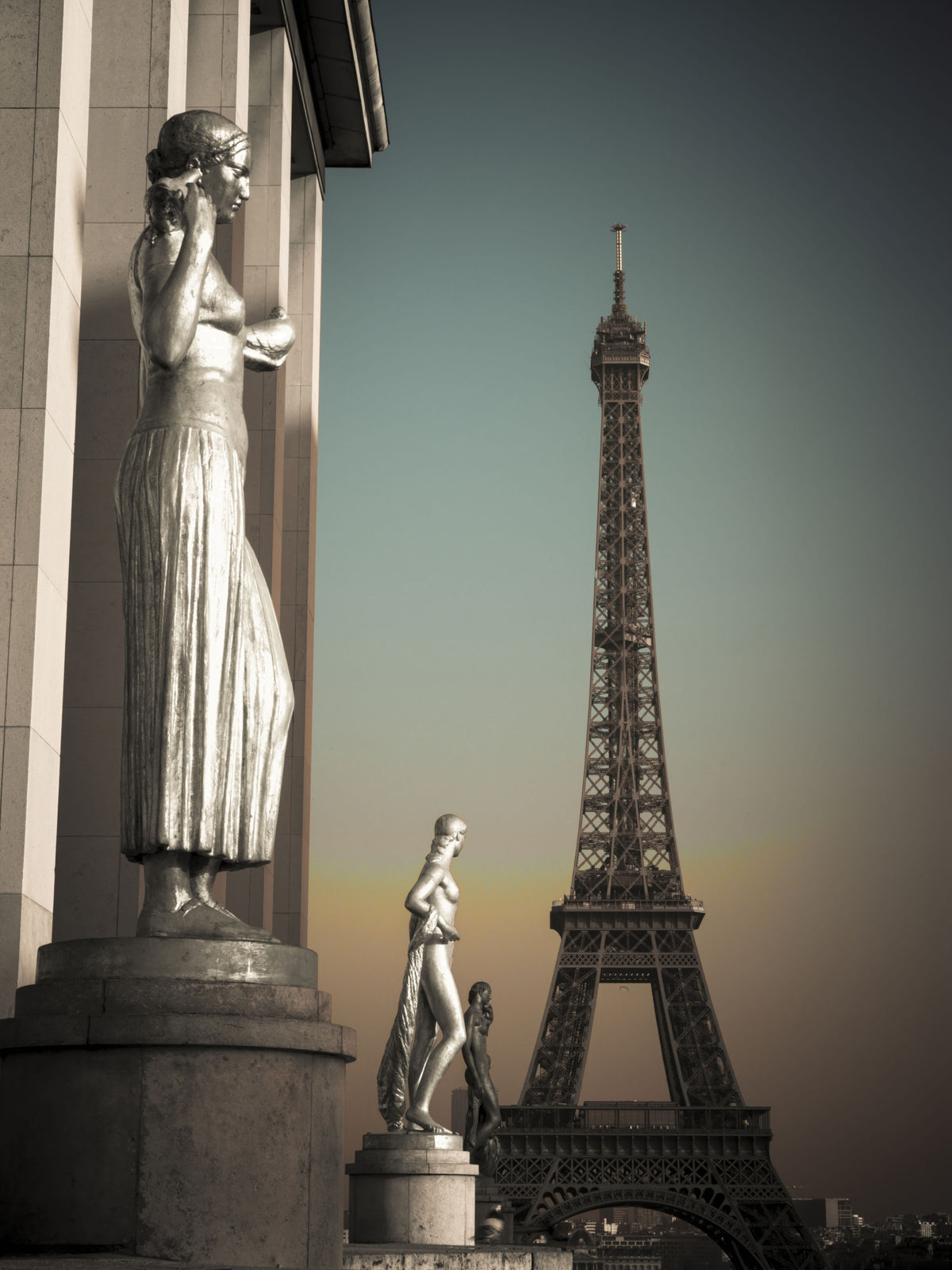 Parisian Grandeur: Statues & Eiffel Tower Wall Mural in your room