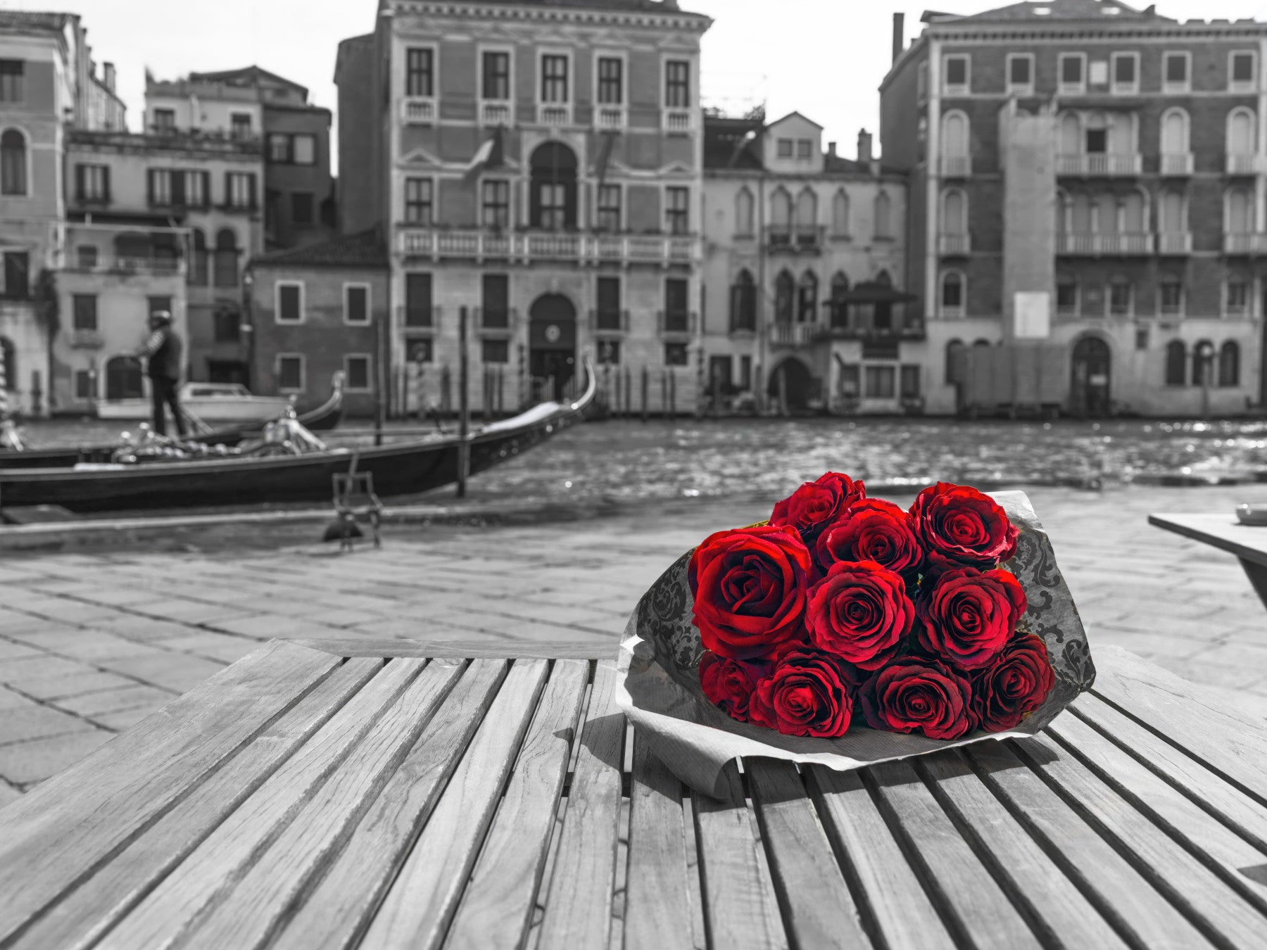 Red Roses, Grey Venice Wall Mural