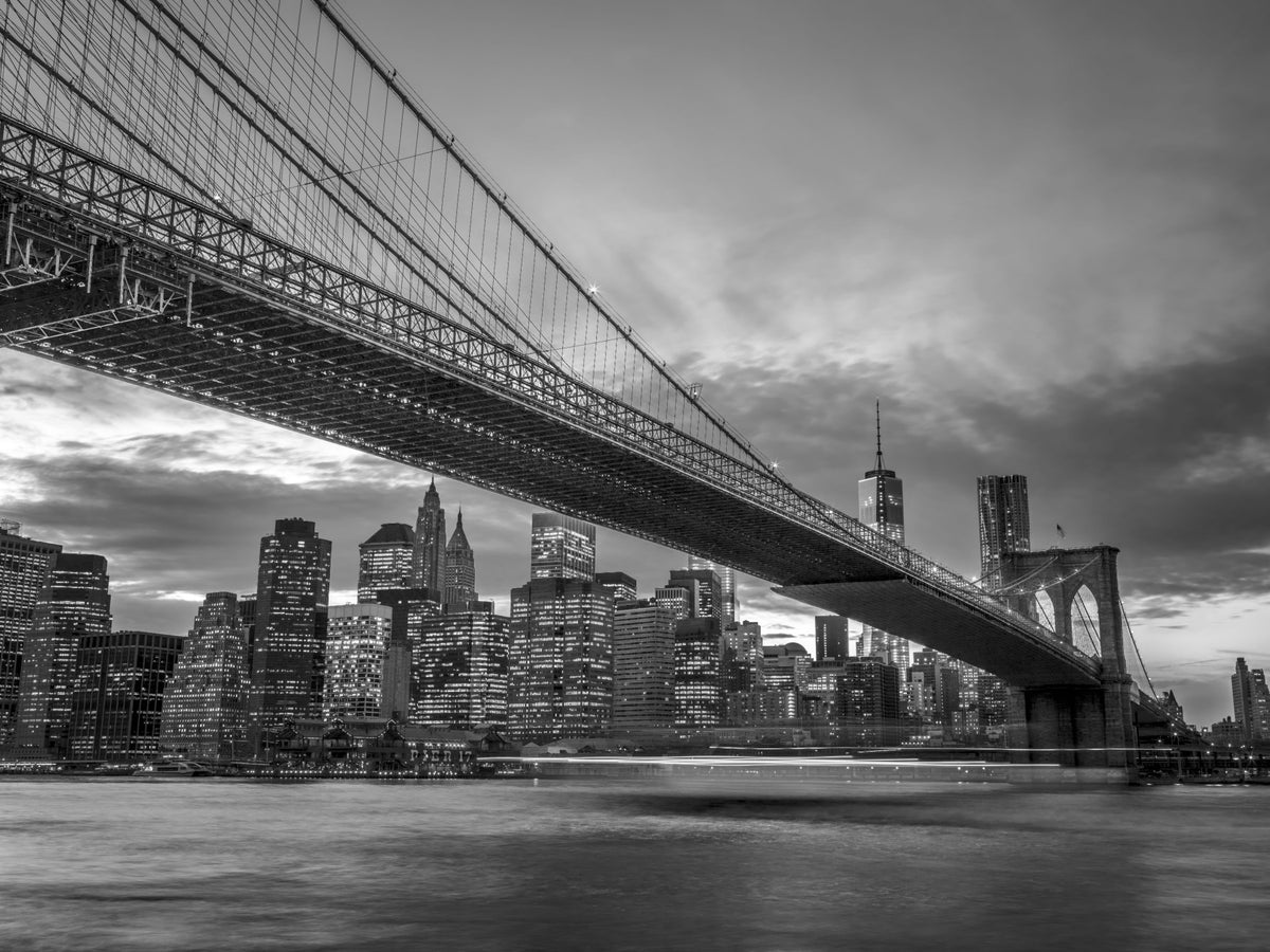 Brooklyn Bridge: Iconic NYC Monochrome Night Wall Mural in your room — zoomed