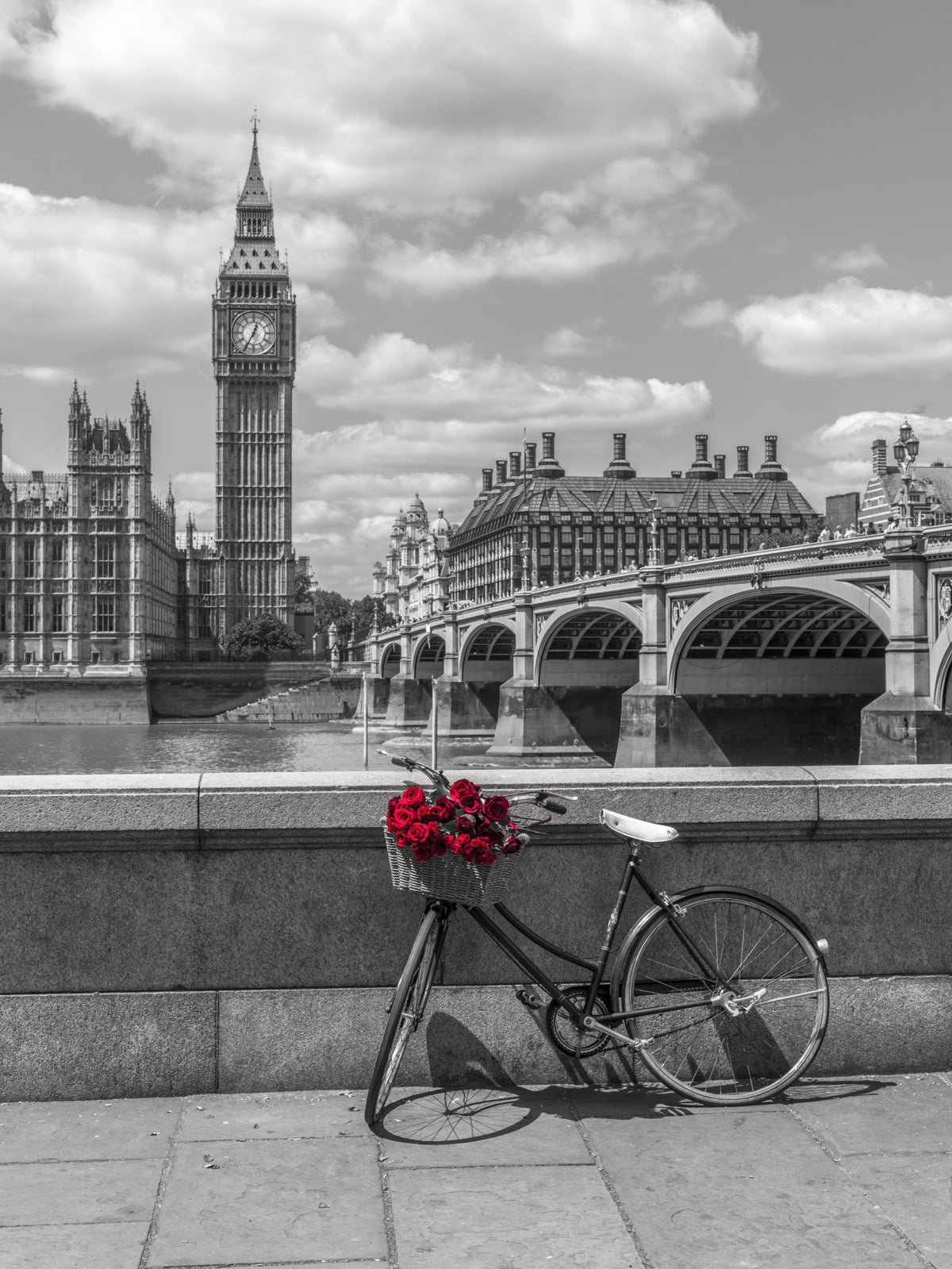 London Love: Monochrome & Red Roses Wall Mural in your room — zoomed