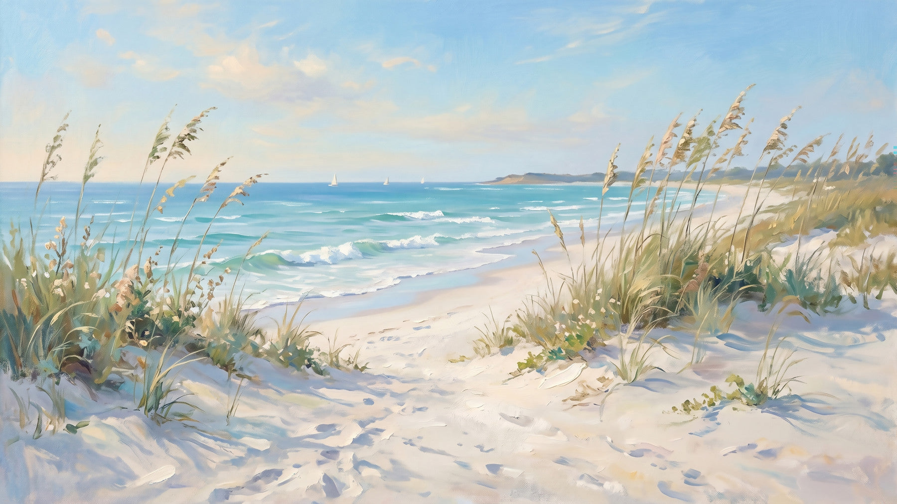 Sea oats lift a living room from the Coastal Serenity Pathway wall mural and dune.