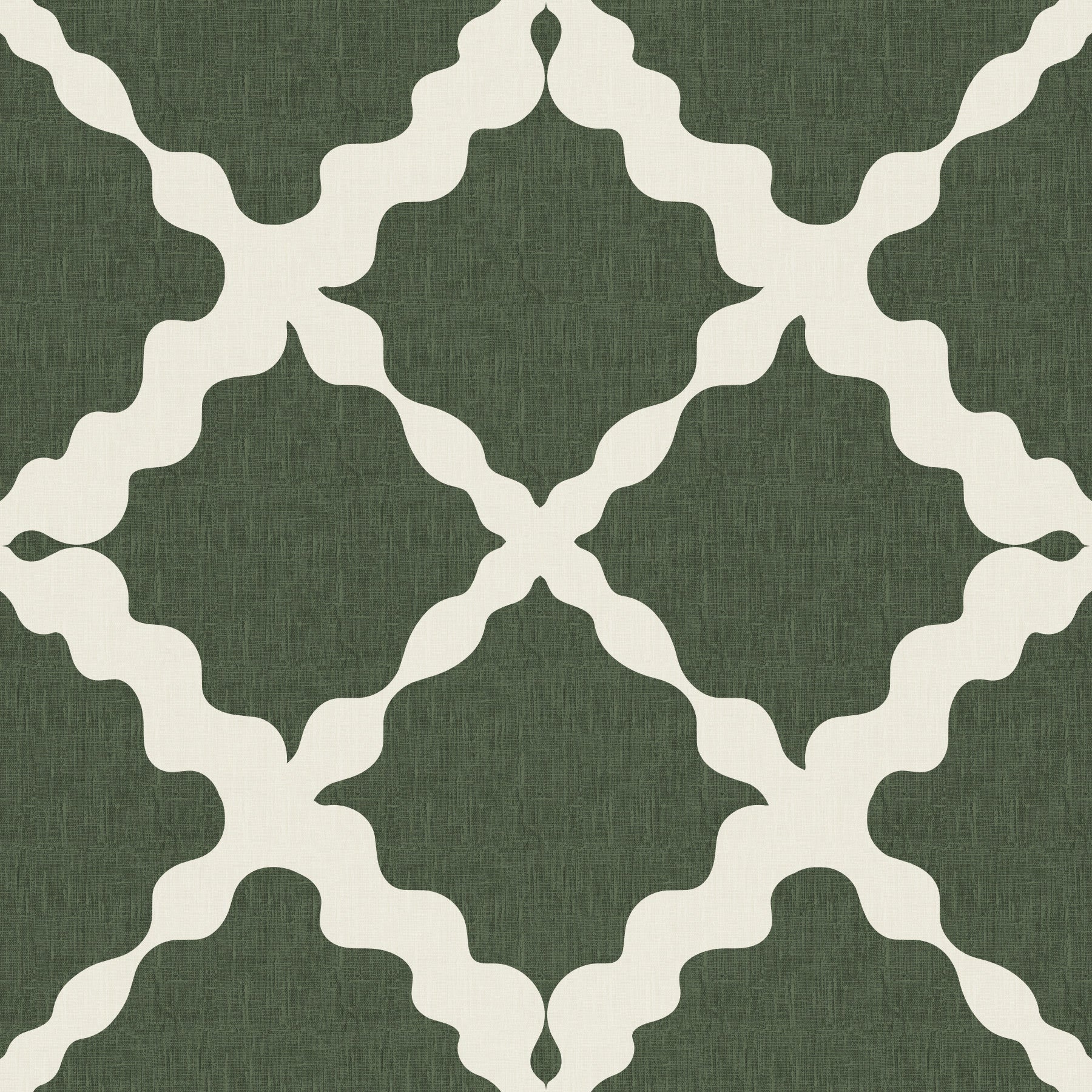 Textured Lattice Trellis Geometric Moss Green Minimalist Modern Wallpaper in a bedroom.