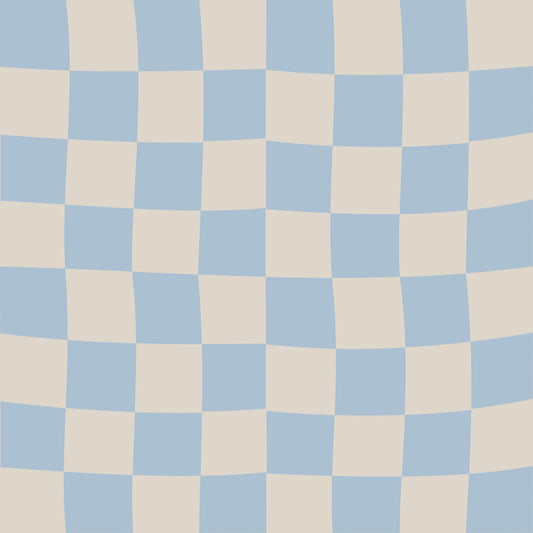 Azure & Beige Check Wave Wallpaper⁠