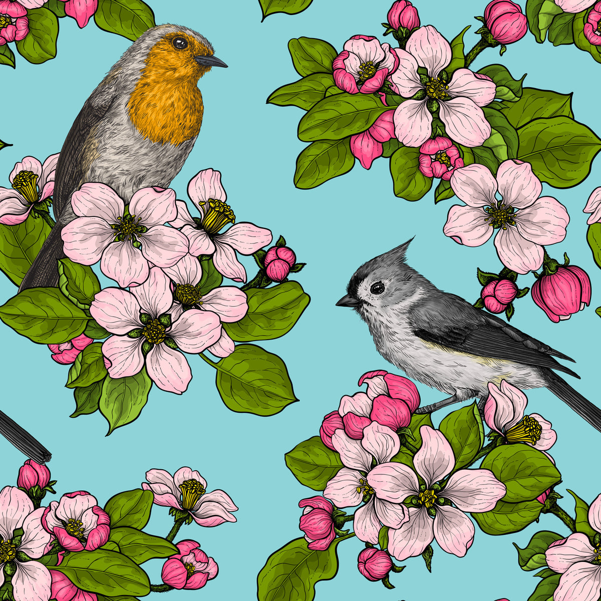 Birds and Blossoms Wallpaper⁠ in your room — zoomed