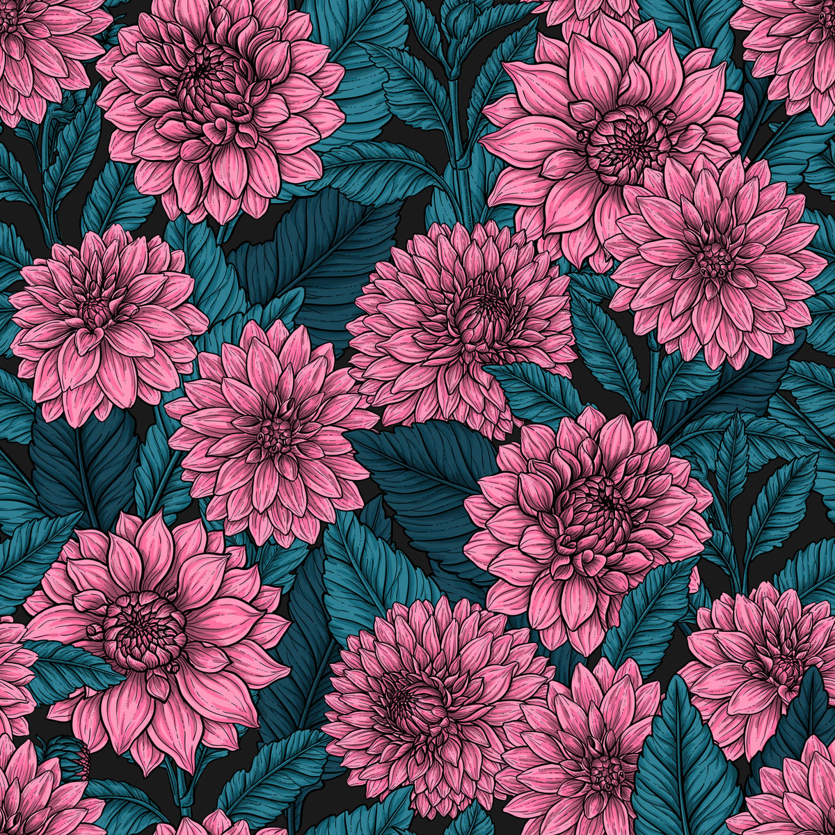 Pink Dahlia garden// blue leaves Wallpaper⁠ in your room