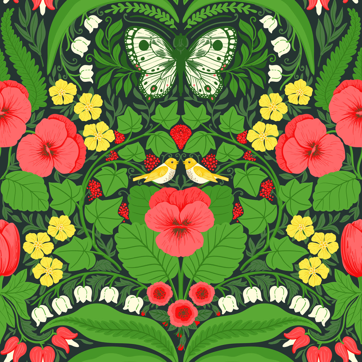 Dollhouse garden, pansies, birds and butterflies 2 Wallpaper⁠ in your room